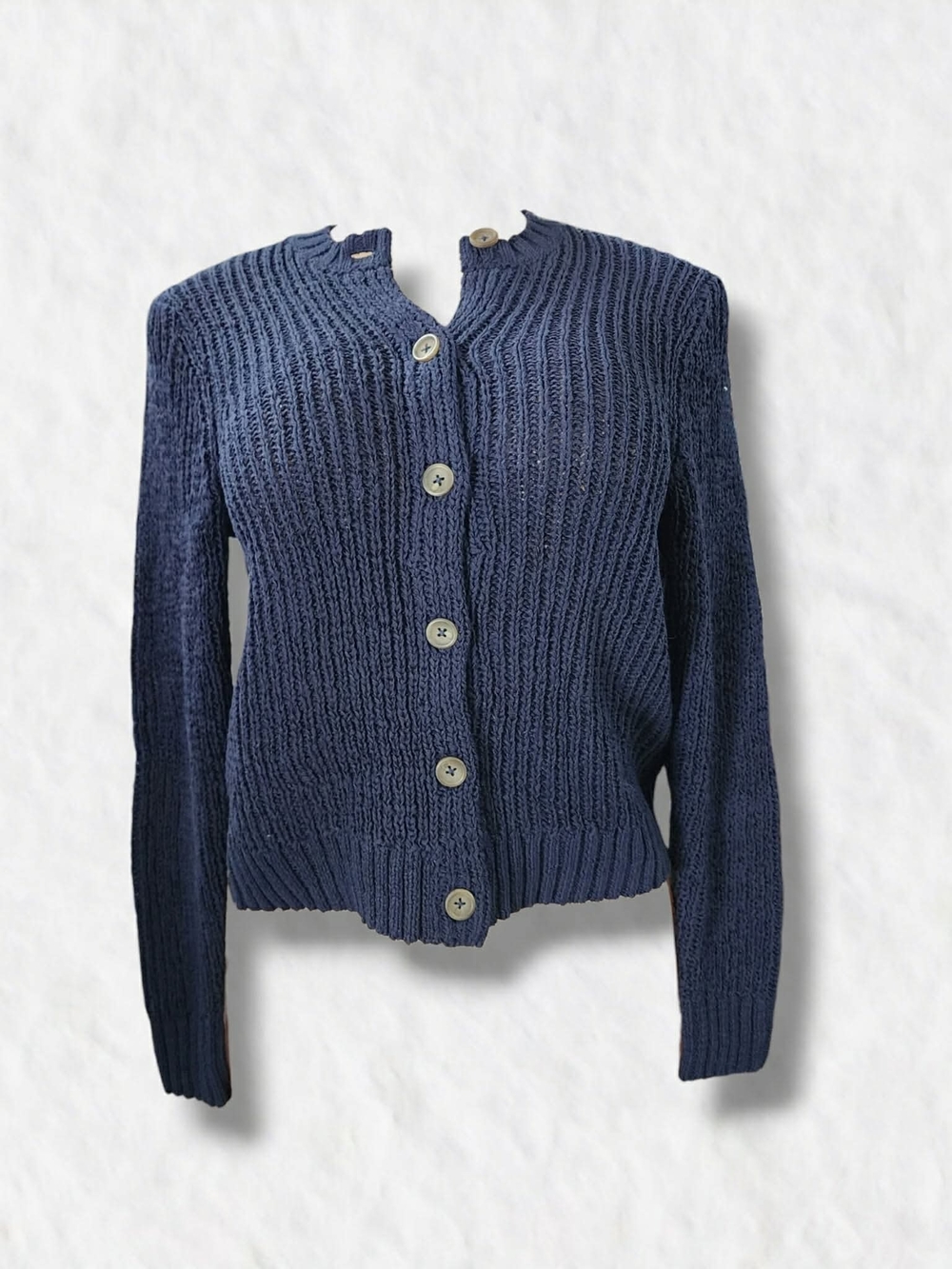NIC+ZOE Dark Navy Ribbed Button-Up Cardigan